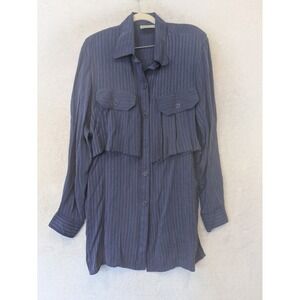 Moon Light Button Down Women's M/L Navy Blue Layered Herringbone Tunic Shirt